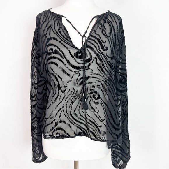 PAIGE BLACK VELVET SELMAH BURNOUT BLOUSE TIE NECKLINE WOMENS SZ XL - Picture 5 of 8